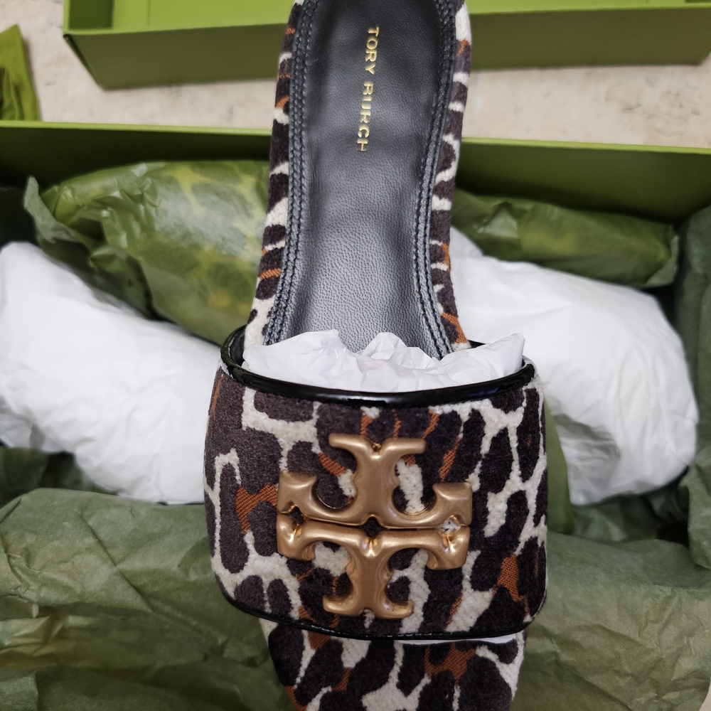 Brand New Tory Burch Leopard Print Sandals with Gold Accents